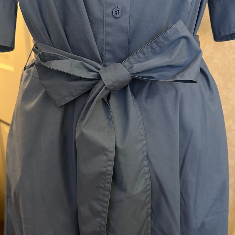 Lauren Ralph Lauren Belted Cotten-Blend Button Up Shirtdress in Pale Azure Sz 6 - Picture 3 of 8